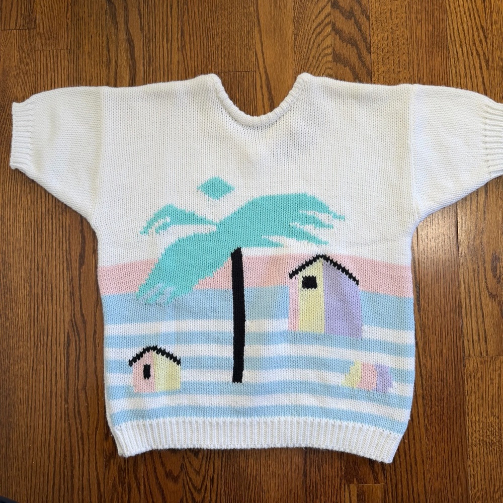 Organically Grown Vintage Short Sleeve White Beach Sweater Size Small